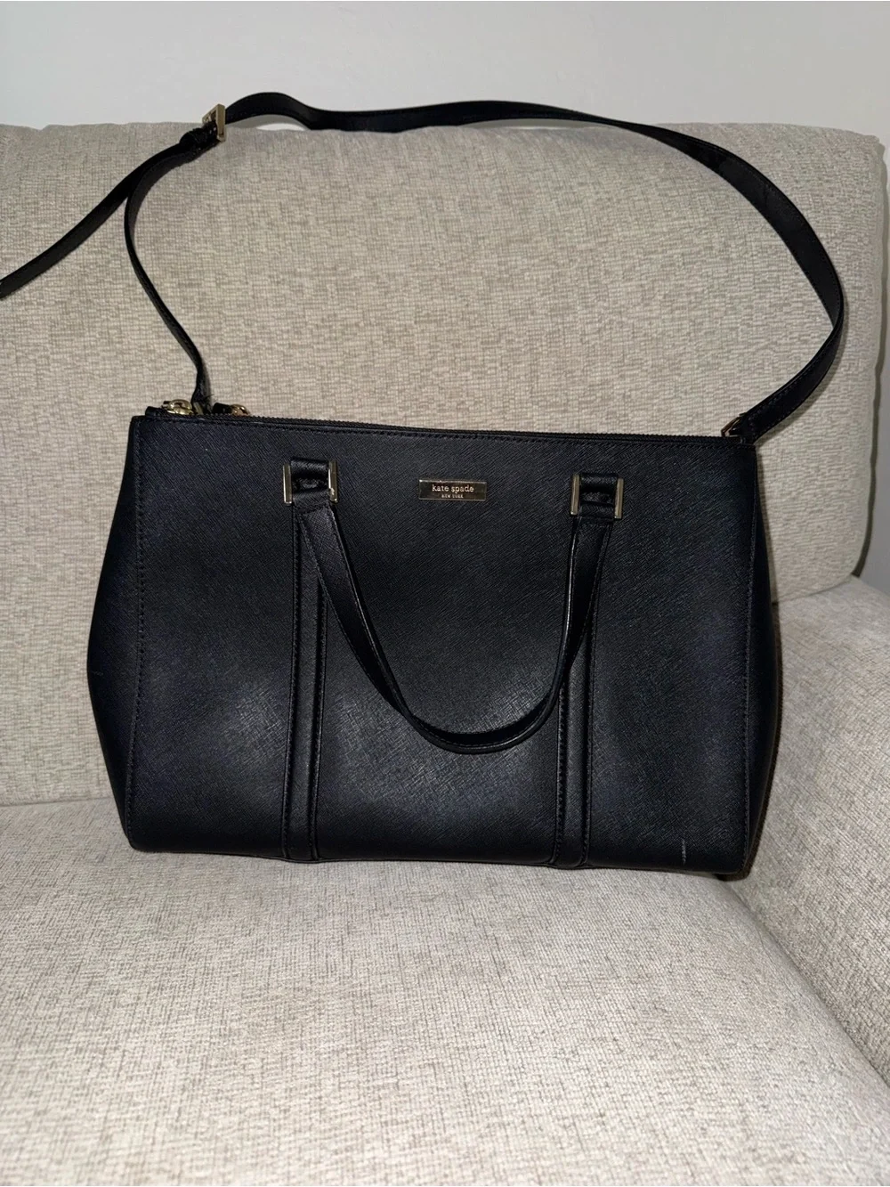 kate spade Black Structured Leather Satchel with Shoulder Strap